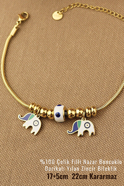Keyifli Hayaller Steel Bracelet - 100% 316L Elephant Steel Evil Eye Beaded Do...