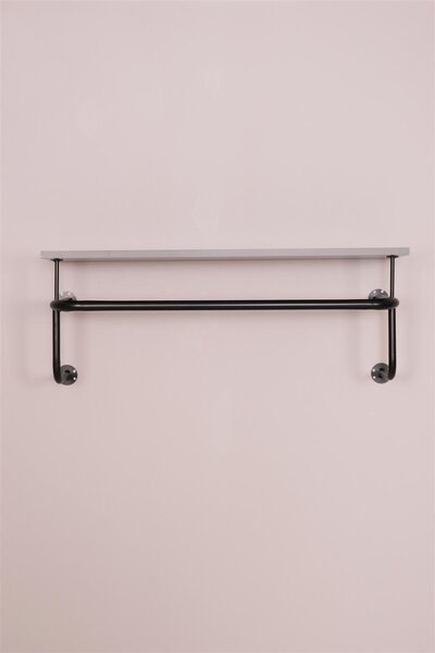 Modern Raf Destekli ve Raflı Yuvarlak Borudan U Askı 90 cm Siyah