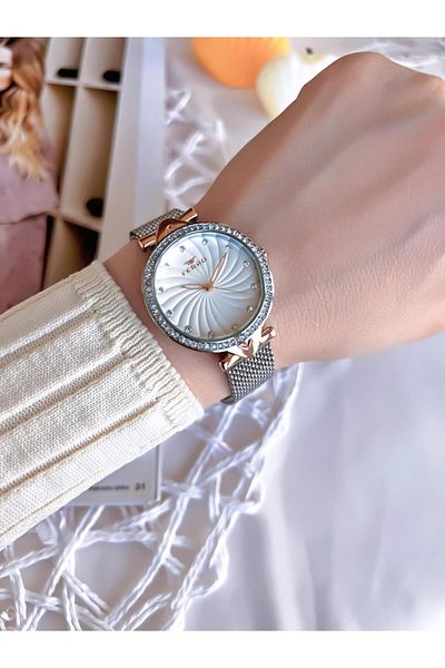 FERRO Silver/Rose Anti-tarnish Color Anti-throw 3 Atm Special Design Women's Wristwatch with Straw Cord BF2665CWT-E