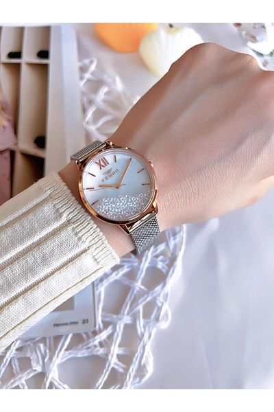 FERRO Silver/Rose Anti-tarnish Color Anti-throw 3 Atm Special Design Women's Wristwatch with Straw Cord BF21934CWT-E