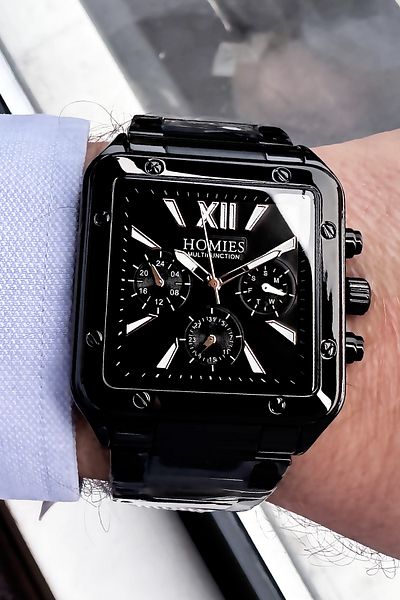 Homies Men's Wristwatch 3 Atm Waterproof Black Color Steel Cord + Bracelet Gift HME2048C5