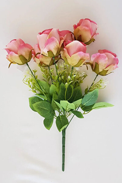 adresiburasi باقة زهور صناعية فاخرة مكونة من 7 قطع باللون الوردي