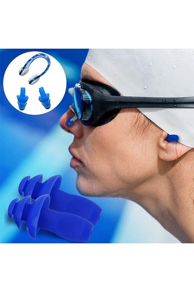Intex مجموعة من 2 سدادات أذن ومشابك أنف - سدادات أذن من السيليكون - قابس أذن أكوا فلو ومشابك أنف