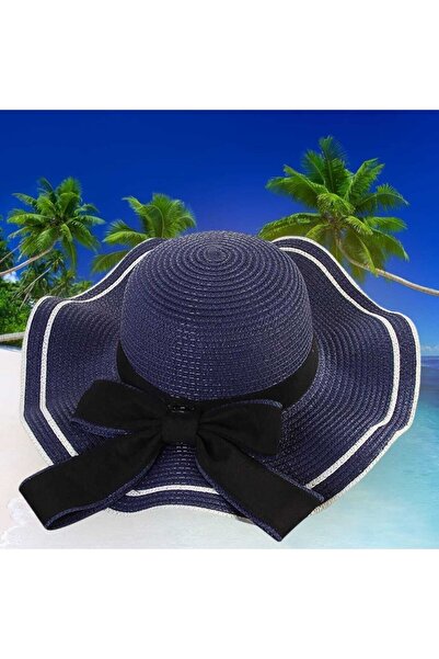 Tezzgelsin Pălărie de paie organică de vară, ondulată, cu boruri late