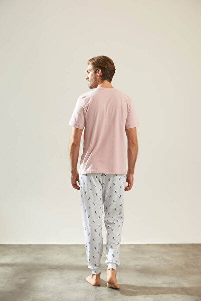 Syah Erkek Pamuklu Kısa Kollu Cepli Uzun Pijama Takımı