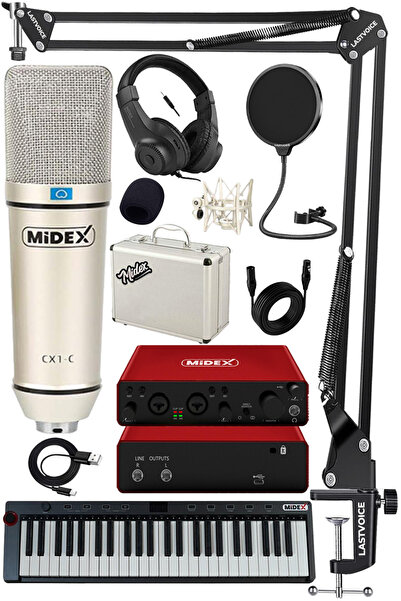 Midex Midi Paket-4 Stüdyo Ekipmanları Seti Ses Kartı Midi Klavye Mikrofon Kul...