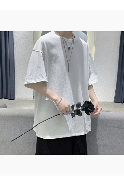 EVIus Muška bela majica kratkih rukava opuštenog kroja Oversize kroj