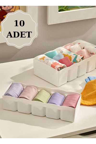 PONÇİK STORE 10 Pieces 5-Compartment Drawer Socks Organizer