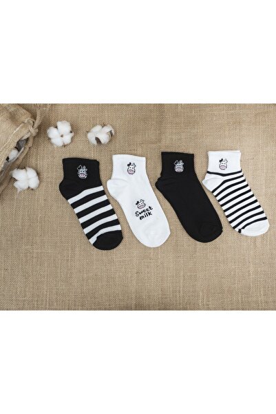 Mudizone 4 чифта дамски чорапи със средна дължина и шарка на крава от 4 различни вида