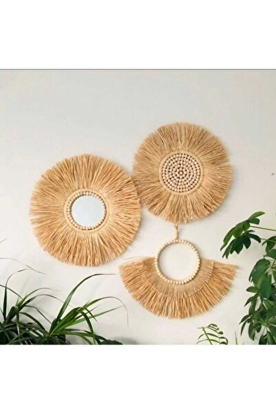 FN 3 Bohem RAFYA DOĞAL JÜT Dekoratif Parlak Şık Hasır Duvar Salon Süs Aynalar...