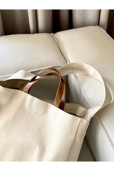 LUNAFEL Ecru Organizer Waxed Canvas Bag with Inner Pocket - Medium Size