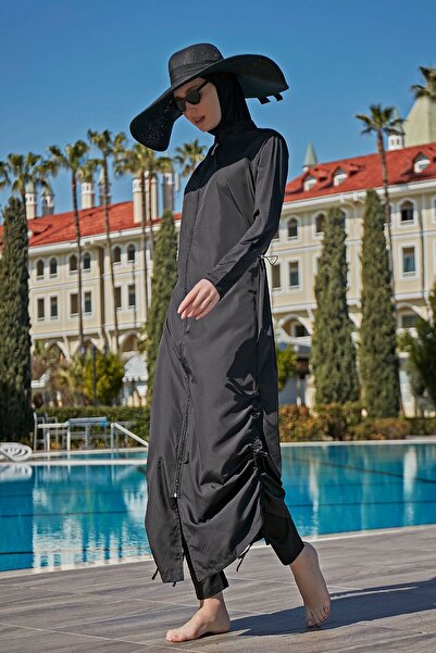 Remsa Mayo Remsa Tasarım Tam Kapalı Tesettür Mayo Tam Boy Uzun Boy R027 Fatma Siyah