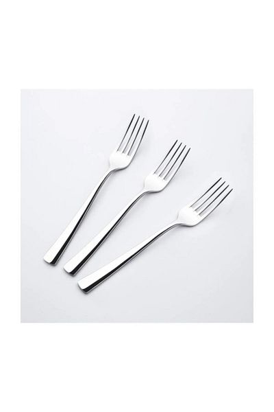 Yüsra Home 12 Pieces of Dessert Fork Breakfast Catali Set Flat Model Suitable for Daily Use (STAINLESS STEEL)