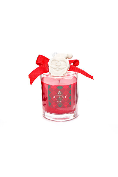 Missi Kardan Adam Seramik Taşlı Cinnamon Kokulu Kırmızı Vegan Mum (140 GR)