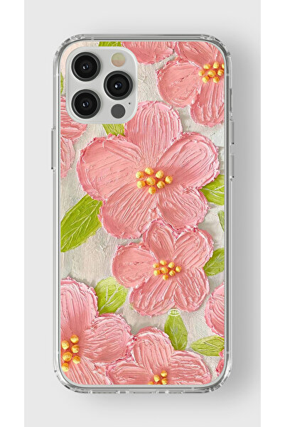 Multitronic iPhone 12 Pro Max Compatible Pink Flower Design Printed Transpare...