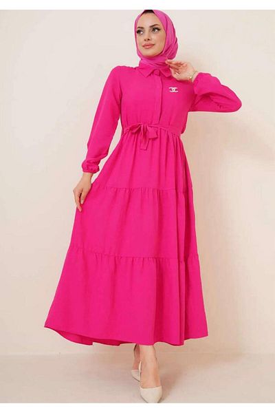 modasindoma Women's Standard Collar Buttoned Dress