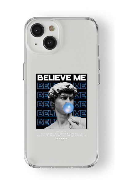 Multitronic حافظة شفافة مطبوعة بتصميم Believe Me متوافقة مع هاتف iPhone 15 Plus
