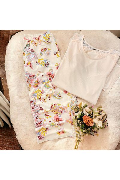 Edam İç Giyim Short Sleeve Lace Detailed Pajamas Set m68