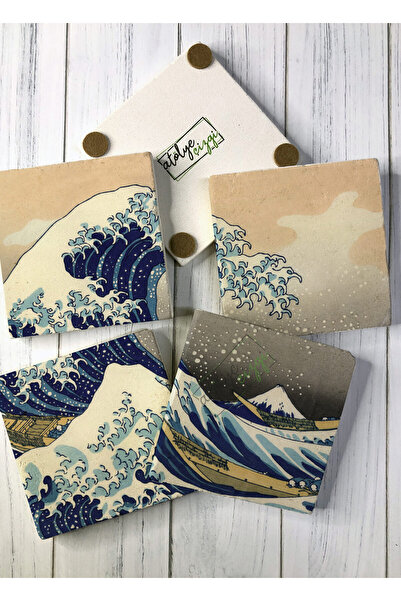 Atölye Çizgi Great Wave off Kanagawa Stone Coasters Set of 4