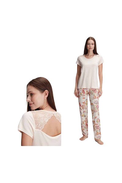 Edam İç Giyim Short Sleeve Lace Detailed Pajamas Set m68