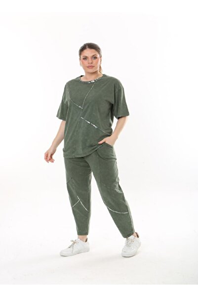 vividbutik Plus Size Cotton Washed 2-Piece Blouse Pants Set