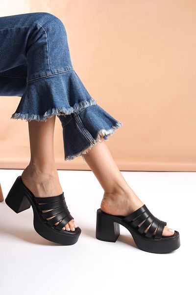 SEEM & BE Papuci de damă cu toc cu platformă groasă Livia - 7 Cm