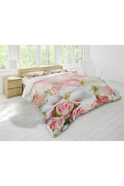 Erays Home Set cuvertură dublă cu imprimeu digital 3d trandafiri roz