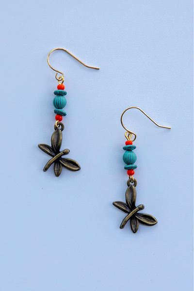 Lila Rosa Ethnic Butterfly Pattern Authentic Earrings