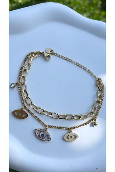 Accessories Two Rows Luxury Steel Bracelet with Eye Figure