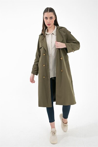 ACELYA Kadın Omuz Ve Kol Ucu Apoletl ve Düğme Detaylı Trençkot