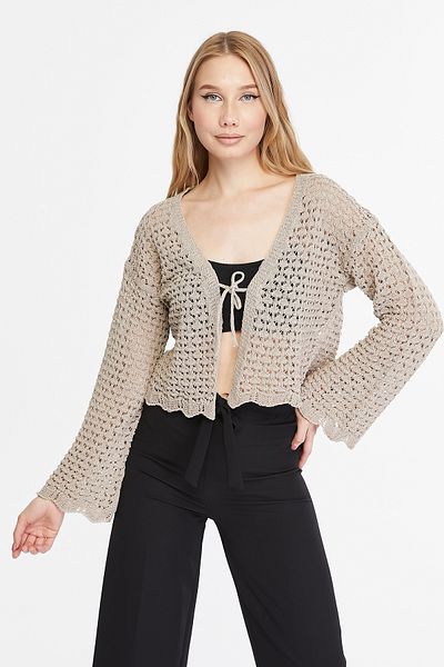 MA ananas Openwork String Tied Short Cardigan