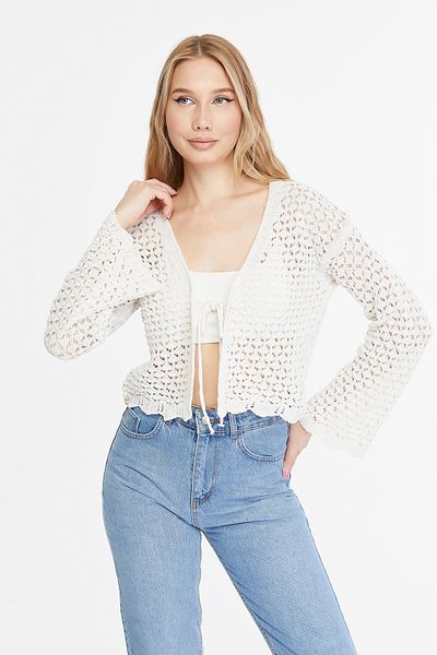 MA ananas Openwork String Tied Short Cardigan