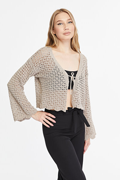 MA ananas Openwork String Tied Short Cardigan