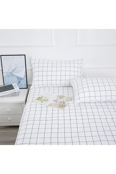 Soft Colours Double Elastic Sheet + 2 Pillowcases Plaid Checked 160x200