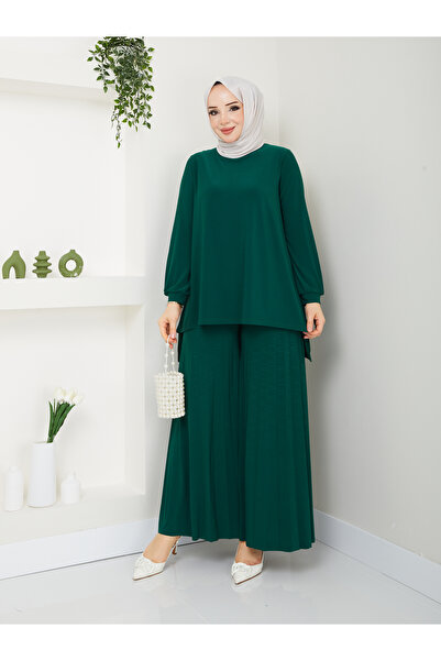 MODAMÜNASİP بنطال رائع ومريح وأنيق ذاتي السماكة بطيات، طقم تونيك بسيط ومستقيم...