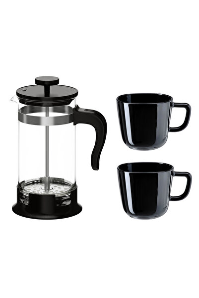 IKEA Filtre Kahve Seti - 1 Adet Frenchpress 1000 ml ve 2 Adet Kupa 370 ml