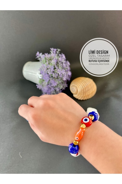 Limi Design Cam bodrum boncuk midye kabuğu ve balık aksesuarlı CHARMLI bileklik