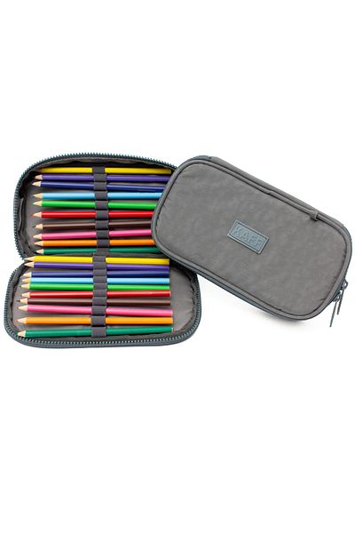 NEMO GROUP Gray Large Pencil Case - Compartmented Crinkle Fabric Organizer