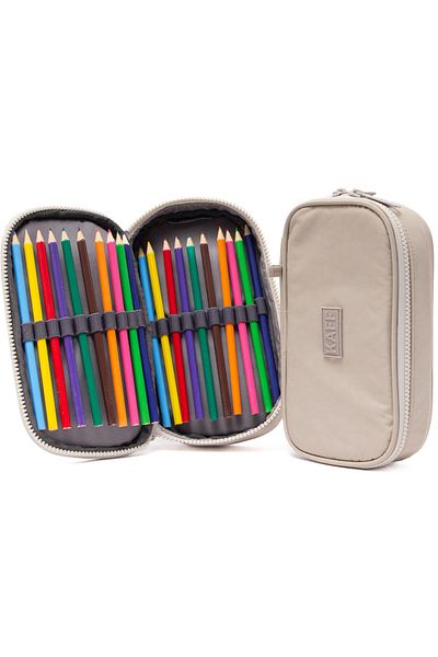 FCSTORE Beige Waterproof Pencil Case - Crinkle Fabric, Kaff Compartment Pen Holder