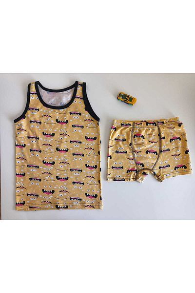 Poli Underwear Boy's Printed Patterned Elastane Cotton Athlete Boxer Set