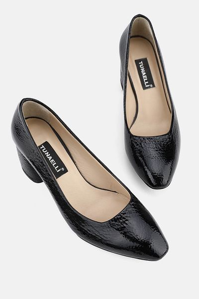 TUNAELLİ WOMEN'S BLACK RUGAN GENUINE LEATHER CLASSIC SHOES WITH HEELS, NUMBER 35-41