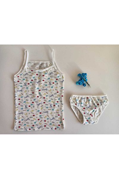 Poli Underwear Girl's Printed, Patterned Elastane Cotton Rope Strap Athlete Briefs Set