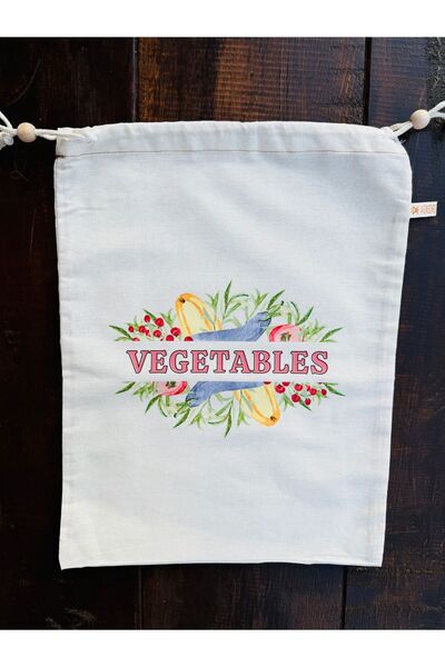 YOFU Baskılı Bez Kese (30X40 CM) Vegetables Çok Amaçlı Bez Kese Ekmek Kesesi Meyve Sebze Kesesi