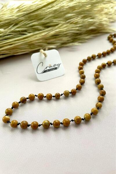 CRAZY TAKI TASARIM عقد للجنسين بطول 70-80 سم من حجر اليشب الخشبي 6 مم