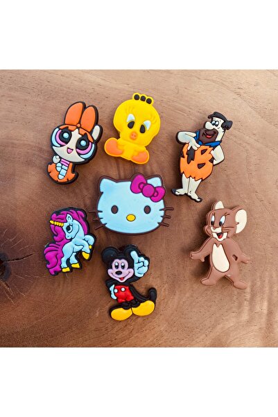 Crocs Jibbitz Terlik Süsü Fred Çakmak Taş,Hello Kity,Twety,mickey mouse,Power Puff 7'Li Set