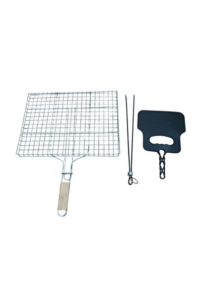 mobilreyon Mangal Aksesuar Seti 3 Parça , Ahşap Saplı Tel Izgara 30x40cm - Kö...