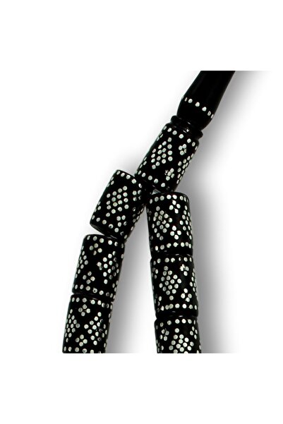 AbbasShop Yoğun Gümüş Kakma Işlemeli Hakiki Erzurum Oltu Taşı Kesme Tesbih 6,5 Mm X 9 Mm