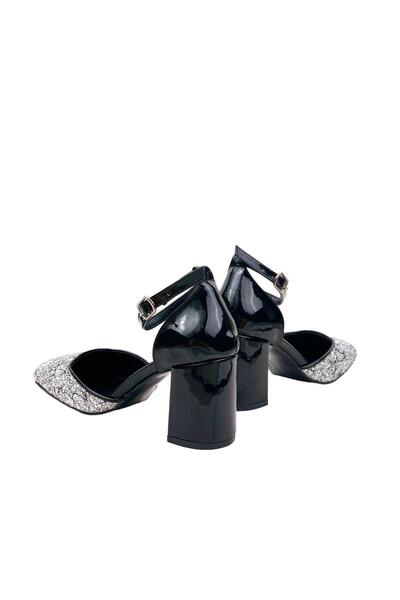 bescobel Women's Gelşam Black Evening Dress Shoes with Stones on the Front 7.5 cm 112