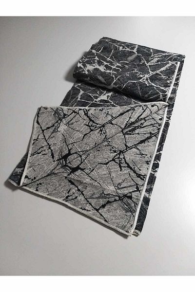 Voho Tekstil PRIMARY QUALITY SAVAN WOVEN CARPET COVER BLACK MARBLE PATTERN
