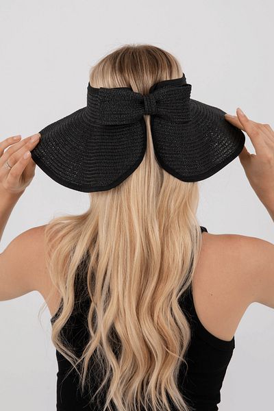 Hat Town Women's Wide Brim UV Protection Bow Straw Visor Hat